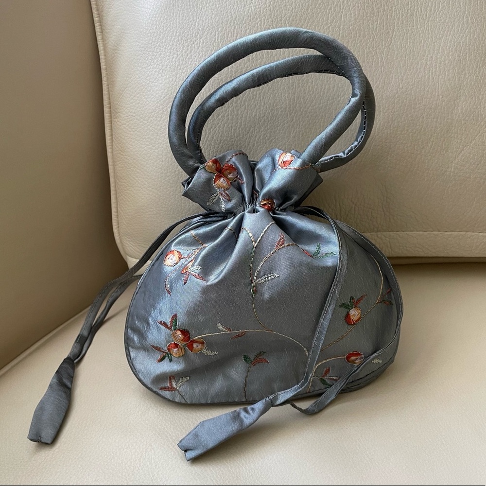 Silver Embroidered Clutch / Pouch Purse; Shiny Mini Bag; Dressy Clutch